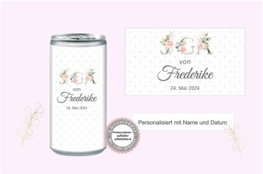 Prosecco Banderole PERSONALISIERT Aufkleber Sticker Rosen Punkte für JGA, Hochzeit, Getränke-Dosen-Banderole Eucalyptus Kranz Lüttentüddel®